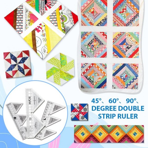 45°、60° & 90° Degree Double-Strip Quilt Ruler - With Instructions